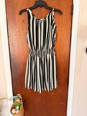 Fun & Flirt Striped Sleeveless Midi Dress in Black and White